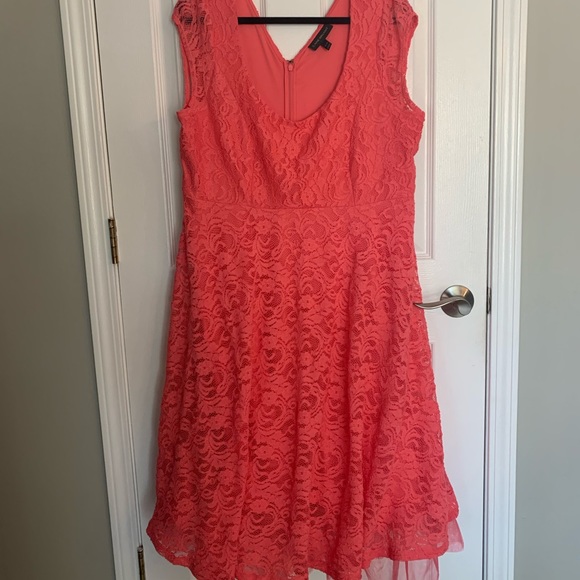 Coral Pink Lace Swing Dress 